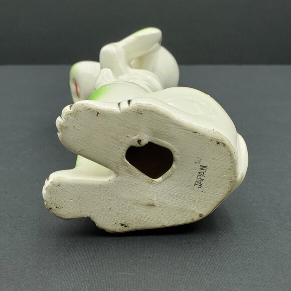 Kitschy Green & White Dog Figurine Anthromorphic Japan Dog with Bowtie Statue - Picture 6 of 9